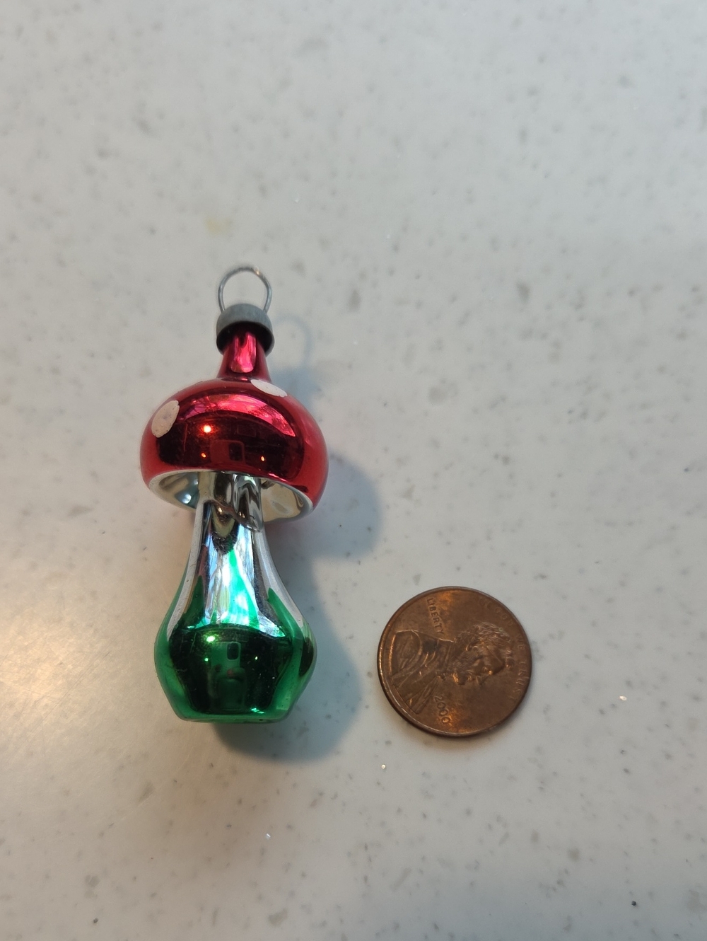 Vintage Glass Mushroom Ornament - Red & Green 2 Inch